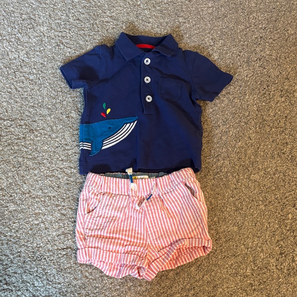 Baby Boden Navy and Red Polo Shirt with shorts 0-3m like new!